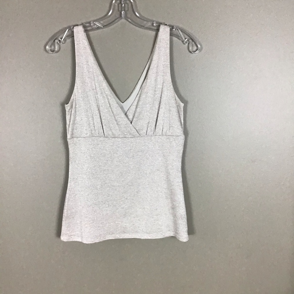 WHBM, Sz S, gold shimmer surplice top, soft, lined